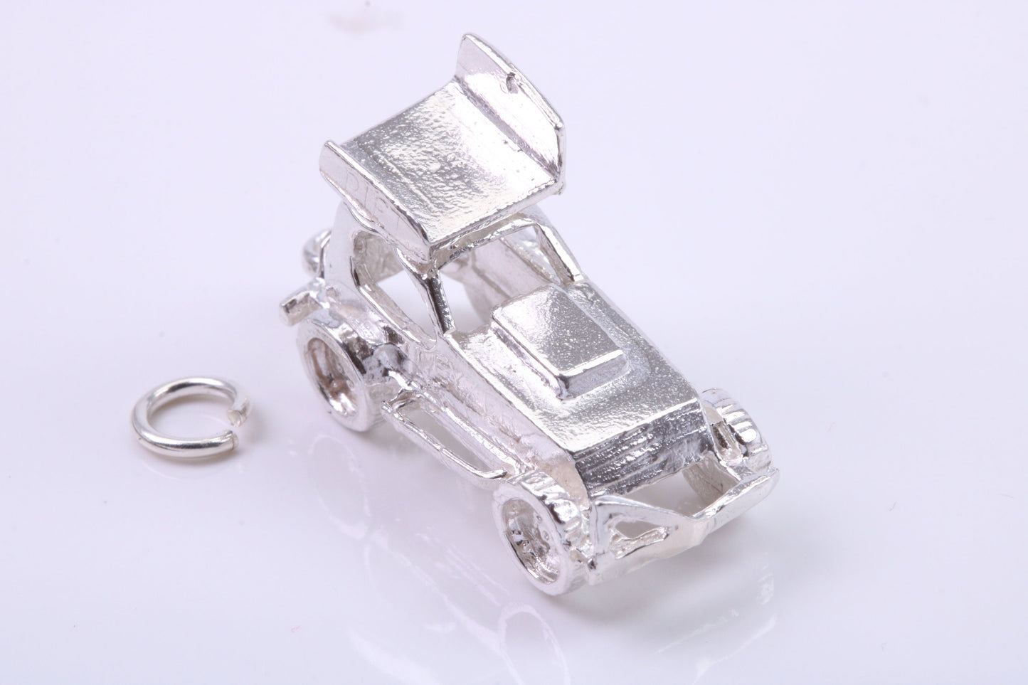 Stock Car Charm, Traditional Charm, Made from Solid 925 Grade Sterling Silver, Complete with Attachment Link
