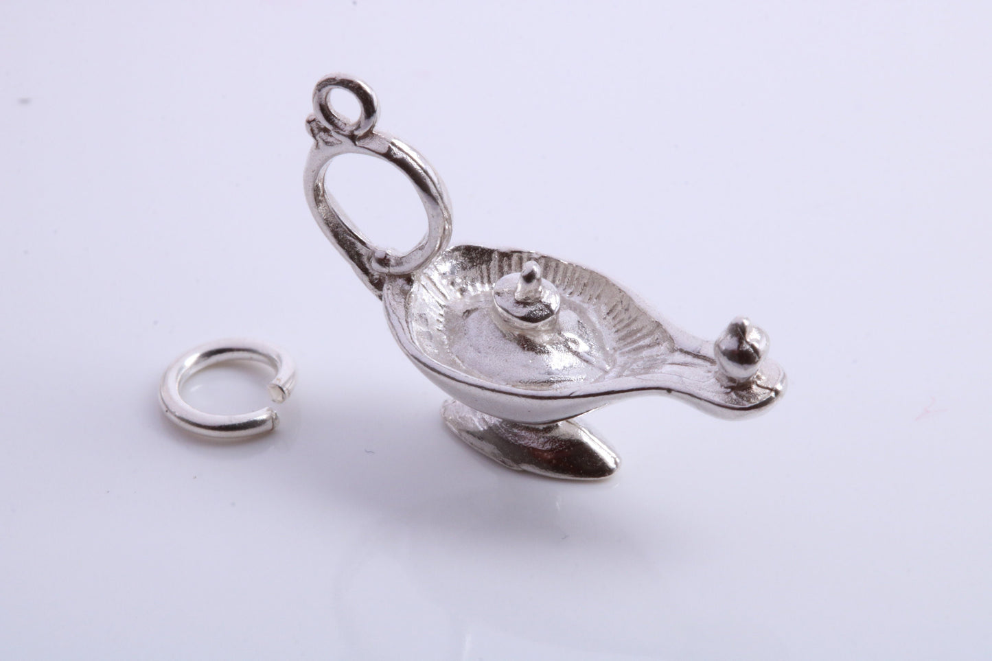 Magic Genie Lamp Charm, Traditional Charm, Made from Solid 925 Grade Sterling Silver, Complete with Attachment Link