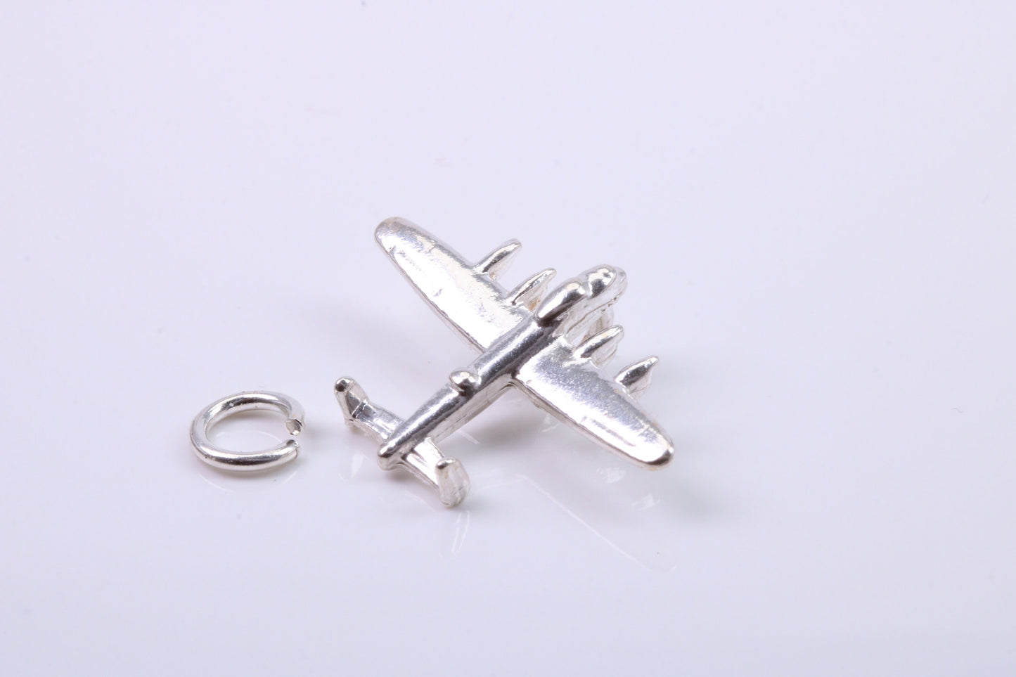 Bomber Airplane Charm, Traditional Charm, Made from Solid 925 Grade Sterling Silver, Complete with Attachment Link