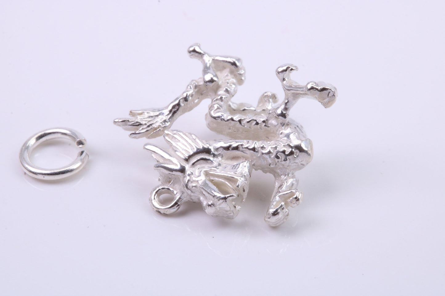 Oriental Dragon Charm, Traditional Charm, Made from Solid 925 Grade Sterling Silver, Complete with Attachment Link