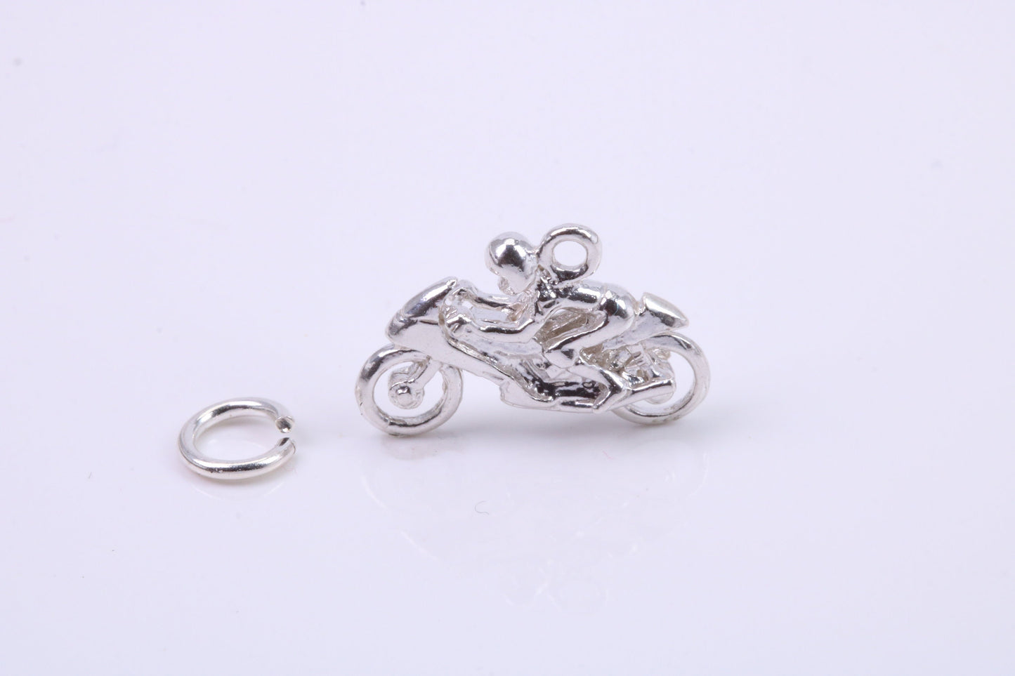 Biker Charm, Traditional Charm, Made from Solid 925 Grade Sterling Silver, Complete with Attachment Link