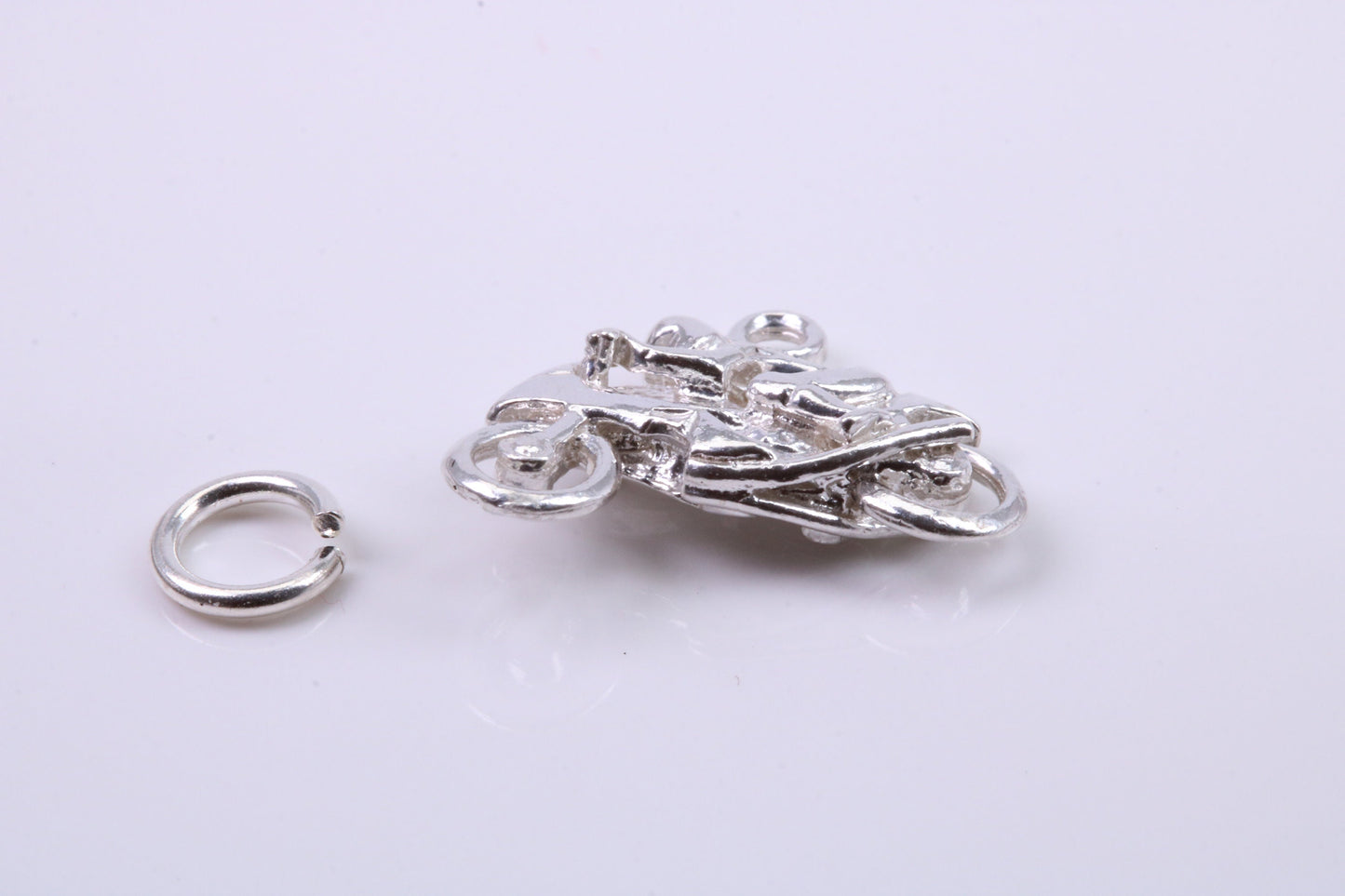 Biker Charm, Traditional Charm, Made from Solid 925 Grade Sterling Silver, Complete with Attachment Link