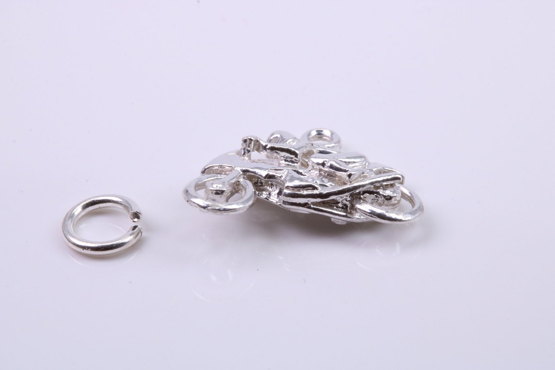 Biker Charm, Traditional Charm, Made from Solid 925 Grade Sterling Silver, Complete with Attachment Link