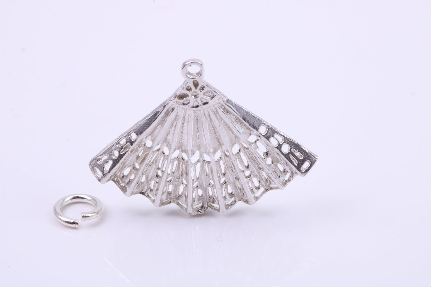 Oriental Fan Charm, Traditional Charm, Made from Solid 925 Grade Sterling Silver, Complete with Attachment Link