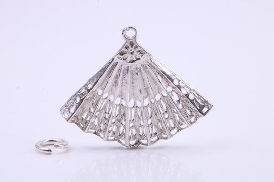 Oriental Fan Charm, Traditional Charm, Made from Solid 925 Grade Sterling Silver, Complete with Attachment Link