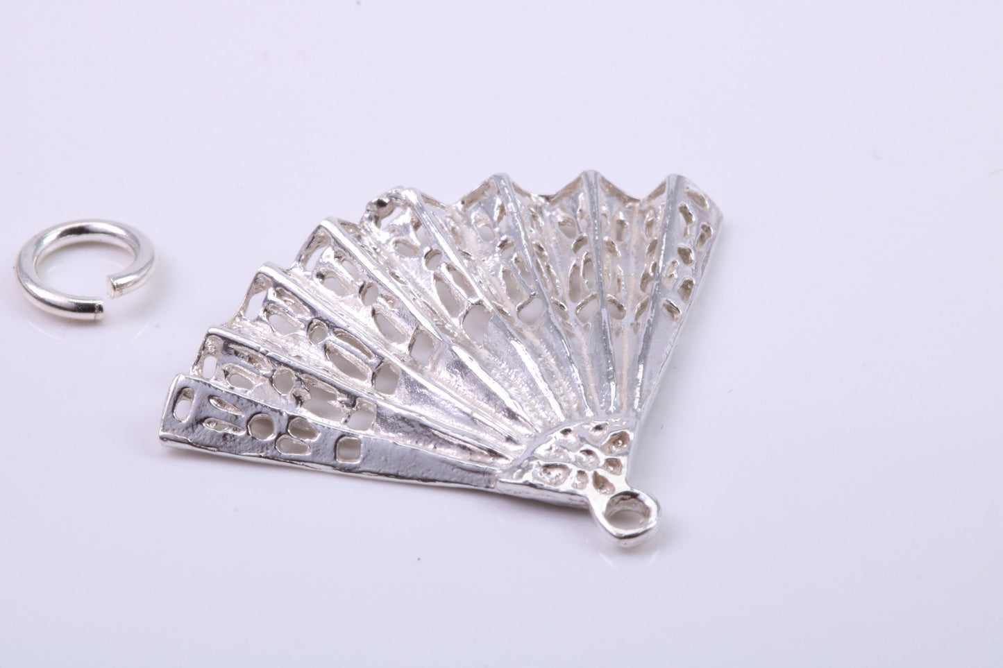 Oriental Fan Charm, Traditional Charm, Made from Solid 925 Grade Sterling Silver, Complete with Attachment Link