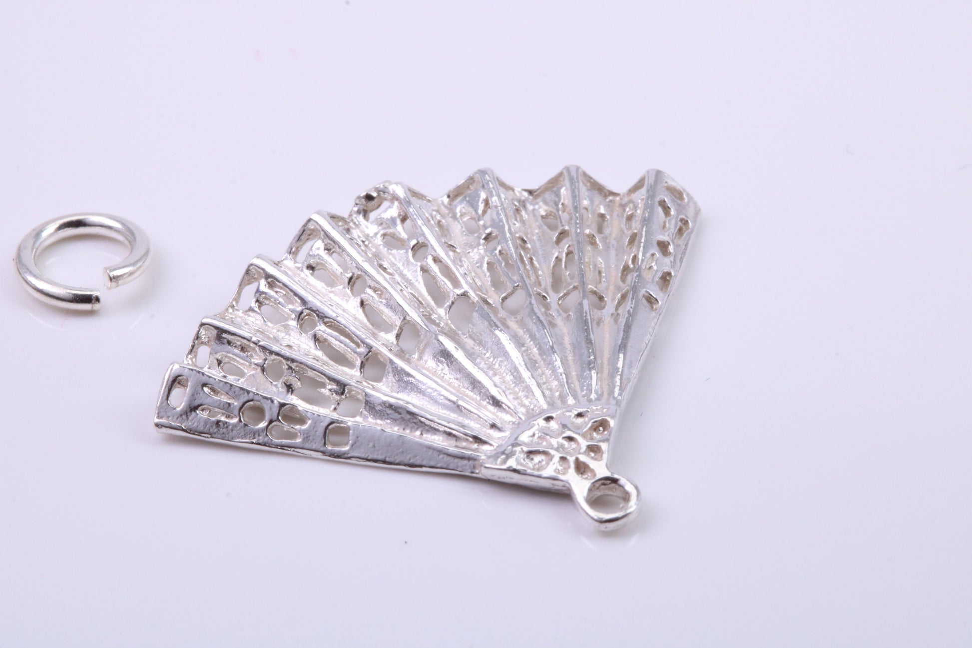 Oriental Fan Charm, Traditional Charm, Made from Solid 925 Grade Sterling Silver, Complete with Attachment Link