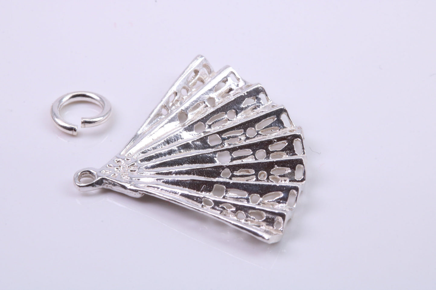 Oriental Fan Charm, Traditional Charm, Made from Solid 925 Grade Sterling Silver, Complete with Attachment Link
