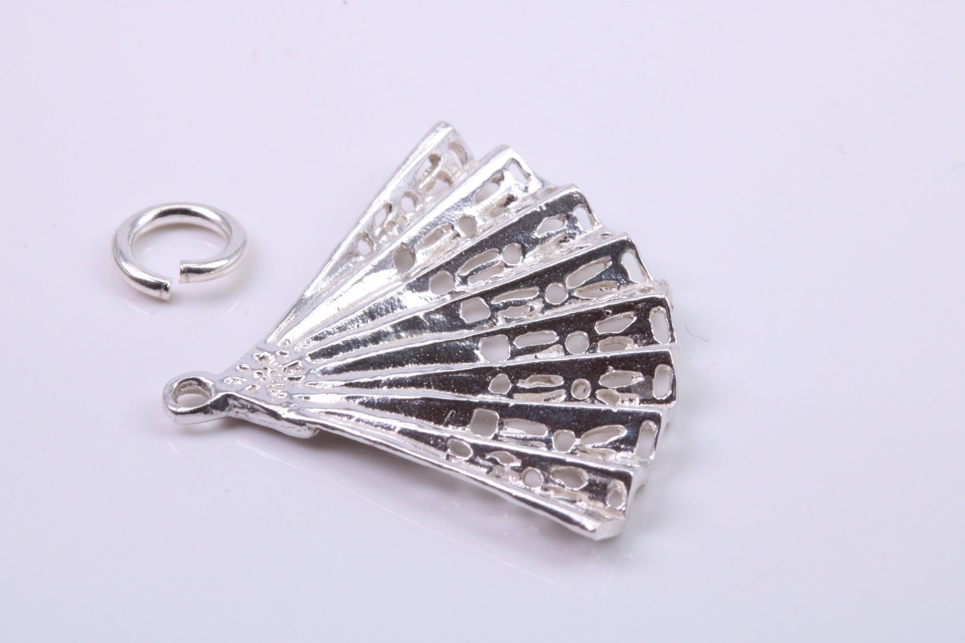 Oriental Fan Charm, Traditional Charm, Made from Solid 925 Grade Sterling Silver, Complete with Attachment Link