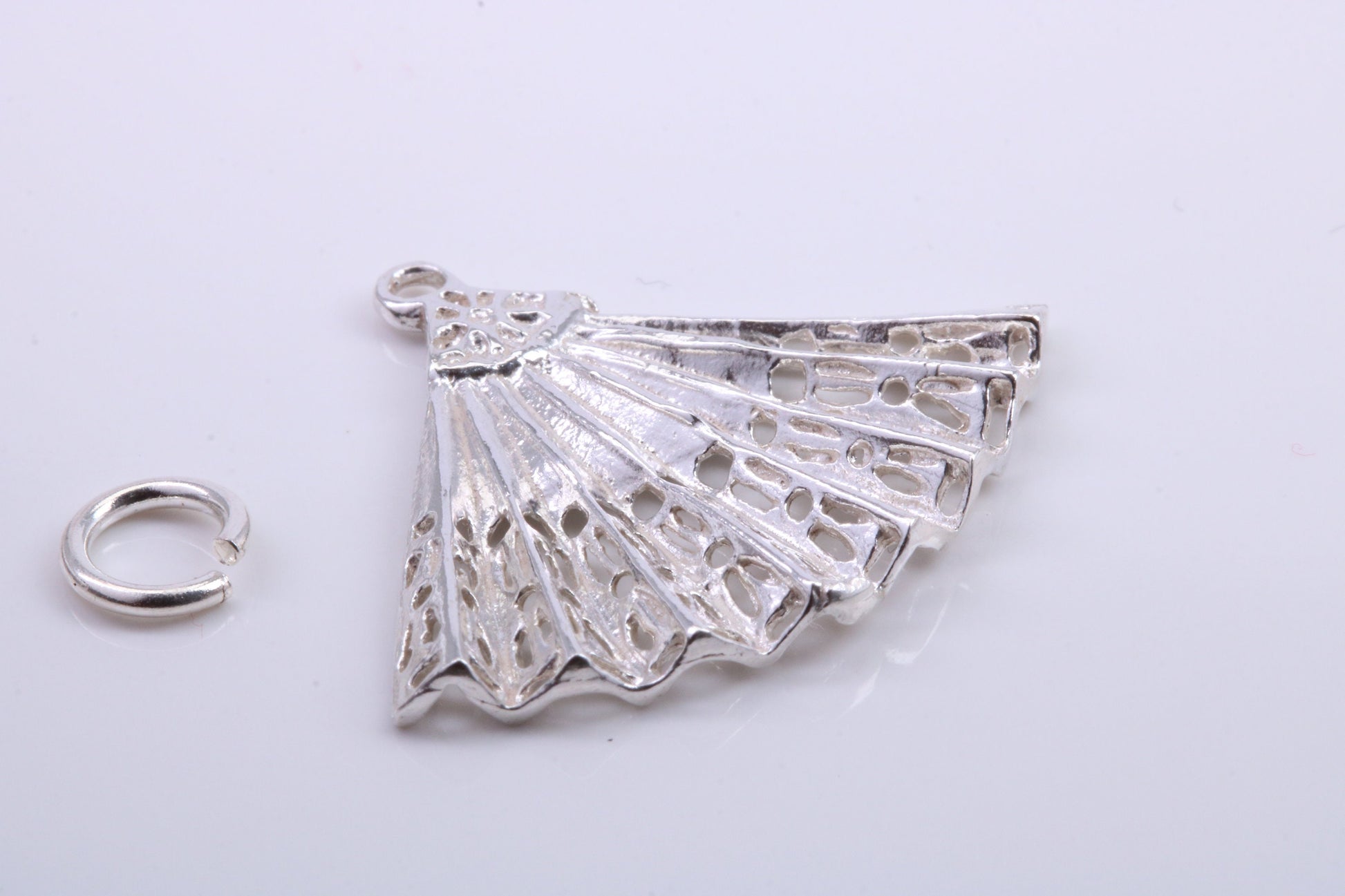 Oriental Fan Charm, Traditional Charm, Made from Solid 925 Grade Sterling Silver, Complete with Attachment Link
