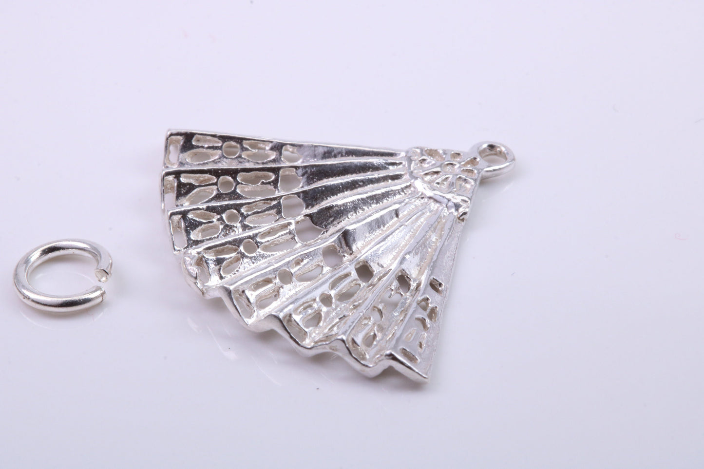 Oriental Fan Charm, Traditional Charm, Made from Solid 925 Grade Sterling Silver, Complete with Attachment Link