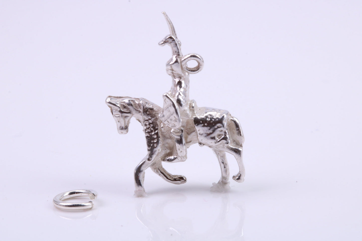 Knight on Horse Charm, Traditional Charm, Made from Solid 925 Grade Sterling Silver, Complete with Attachment Link