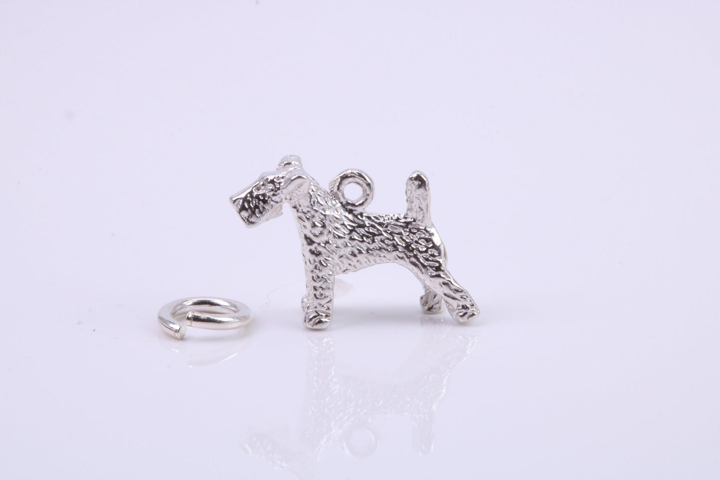 Airedale Terrier Dog Charm, Traditional Charm, Made from Solid 925 Grade Sterling Silver, Complete with Attachment Link