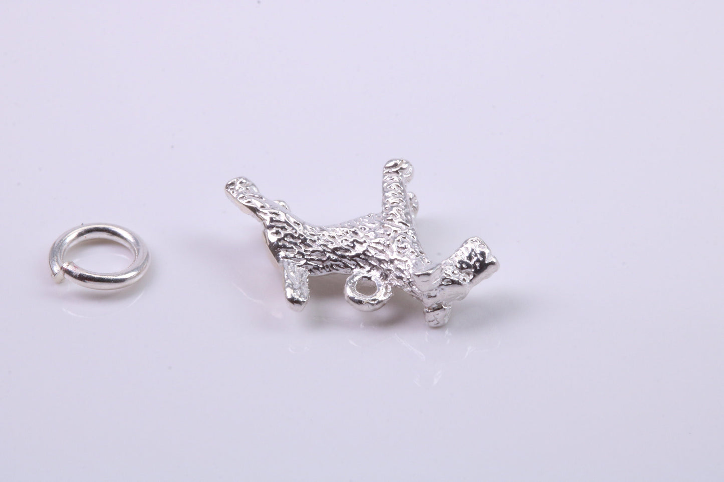 Airedale Terrier Dog Charm, Traditional Charm, Made from Solid 925 Grade Sterling Silver, Complete with Attachment Link