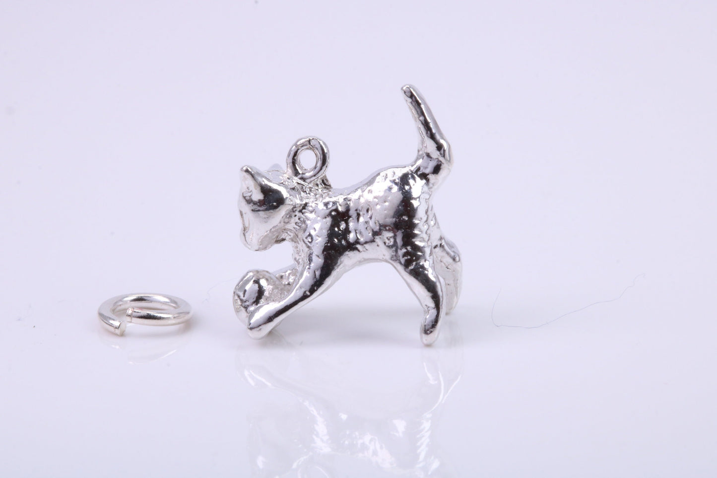 Cat Charm, Traditional Charm, Made from Solid 925 Grade Sterling Silver, Complete with Attachment Link