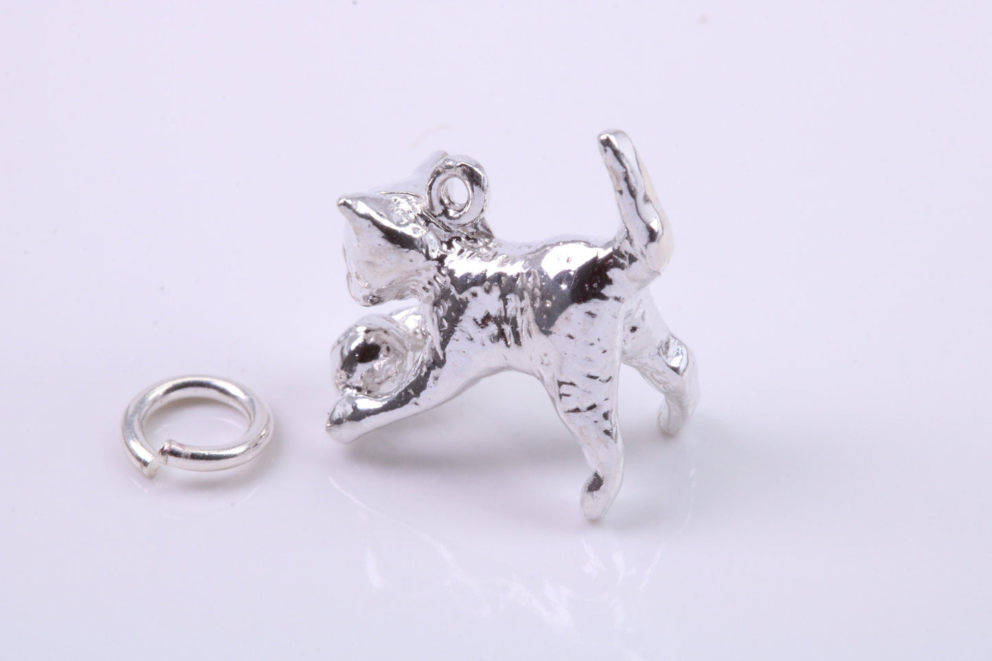 Cat Charm, Traditional Charm, Made from Solid 925 Grade Sterling Silver, Complete with Attachment Link