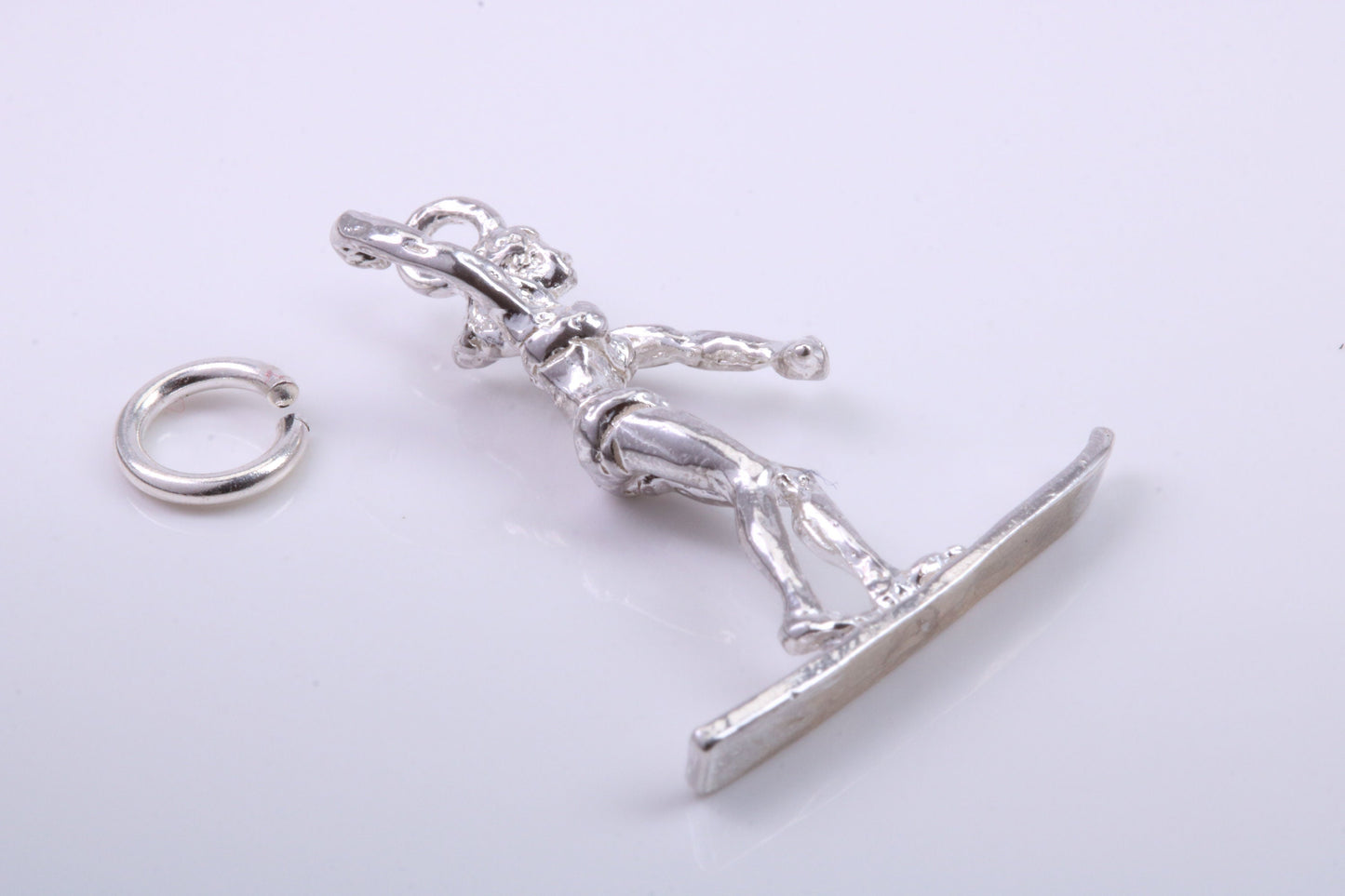 Girl Water Skiing Charm, Traditional Charm, Made from Solid 925 Grade Sterling Silver, Complete with Attachment Link