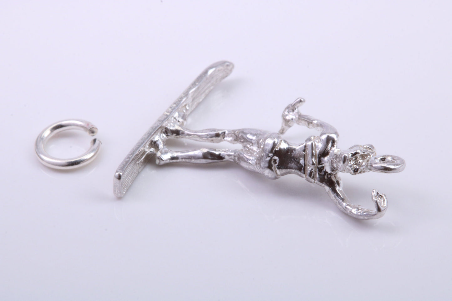 Girl Water Skiing Charm, Traditional Charm, Made from Solid 925 Grade Sterling Silver, Complete with Attachment Link