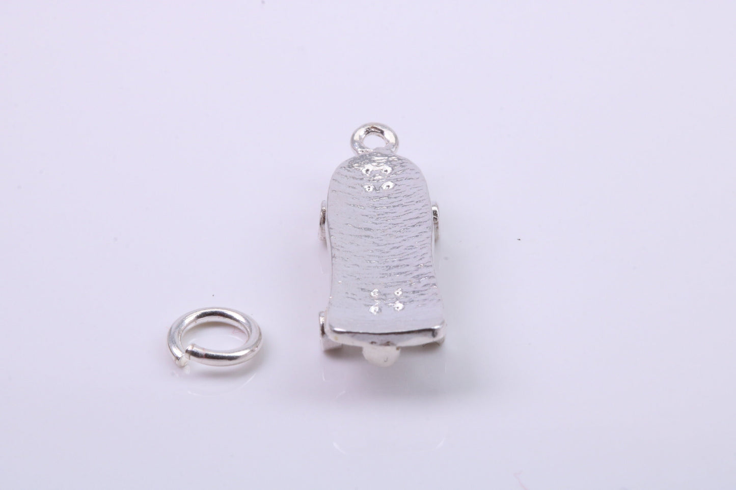 Skateboard Charm, Traditional Charm, Made from Solid 925 Grade Sterling Silver, Complete with Attachment Link