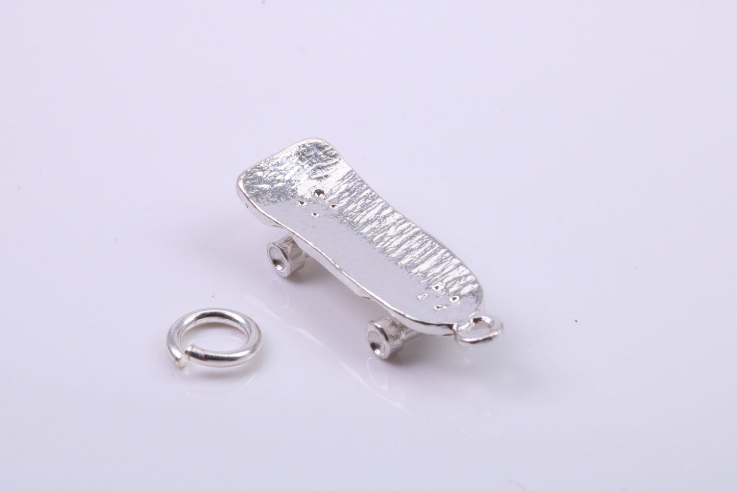 Skateboard Charm, Traditional Charm, Made from Solid 925 Grade Sterling Silver, Complete with Attachment Link