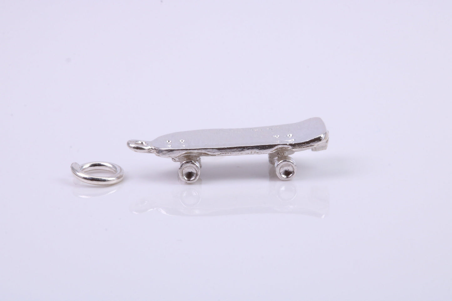 Skateboard Charm, Traditional Charm, Made from Solid 925 Grade Sterling Silver, Complete with Attachment Link