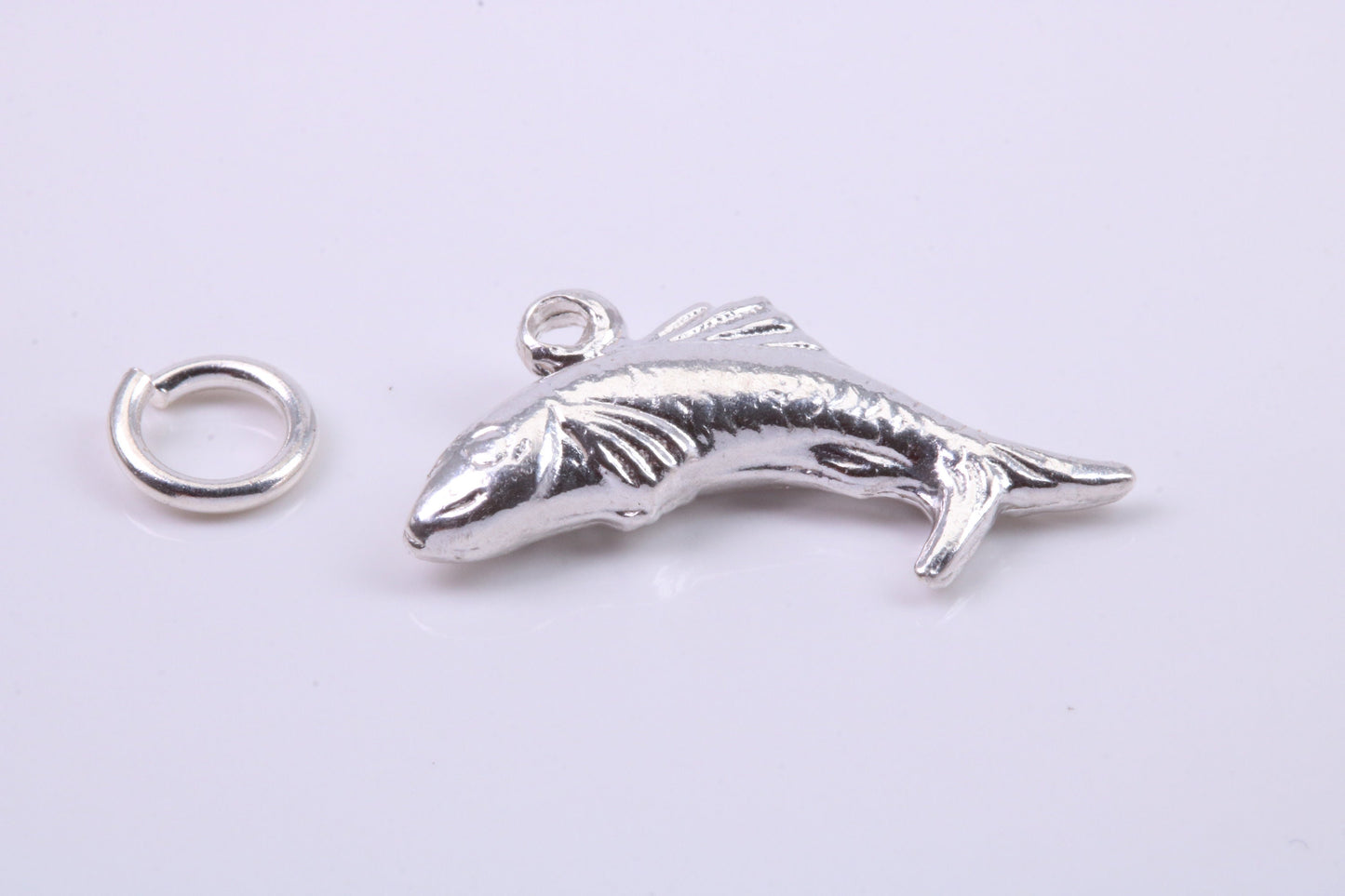 Salmon Fish Charm, Traditional Charm, Made from Solid 925 Grade Sterling Silver, Complete with Attachment Link