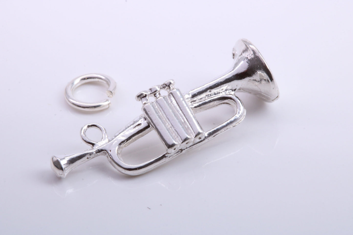 Trumpet Charm, Traditional Charm, Made from Solid 925 Grade Sterling Silver, Complete with Attachment Link