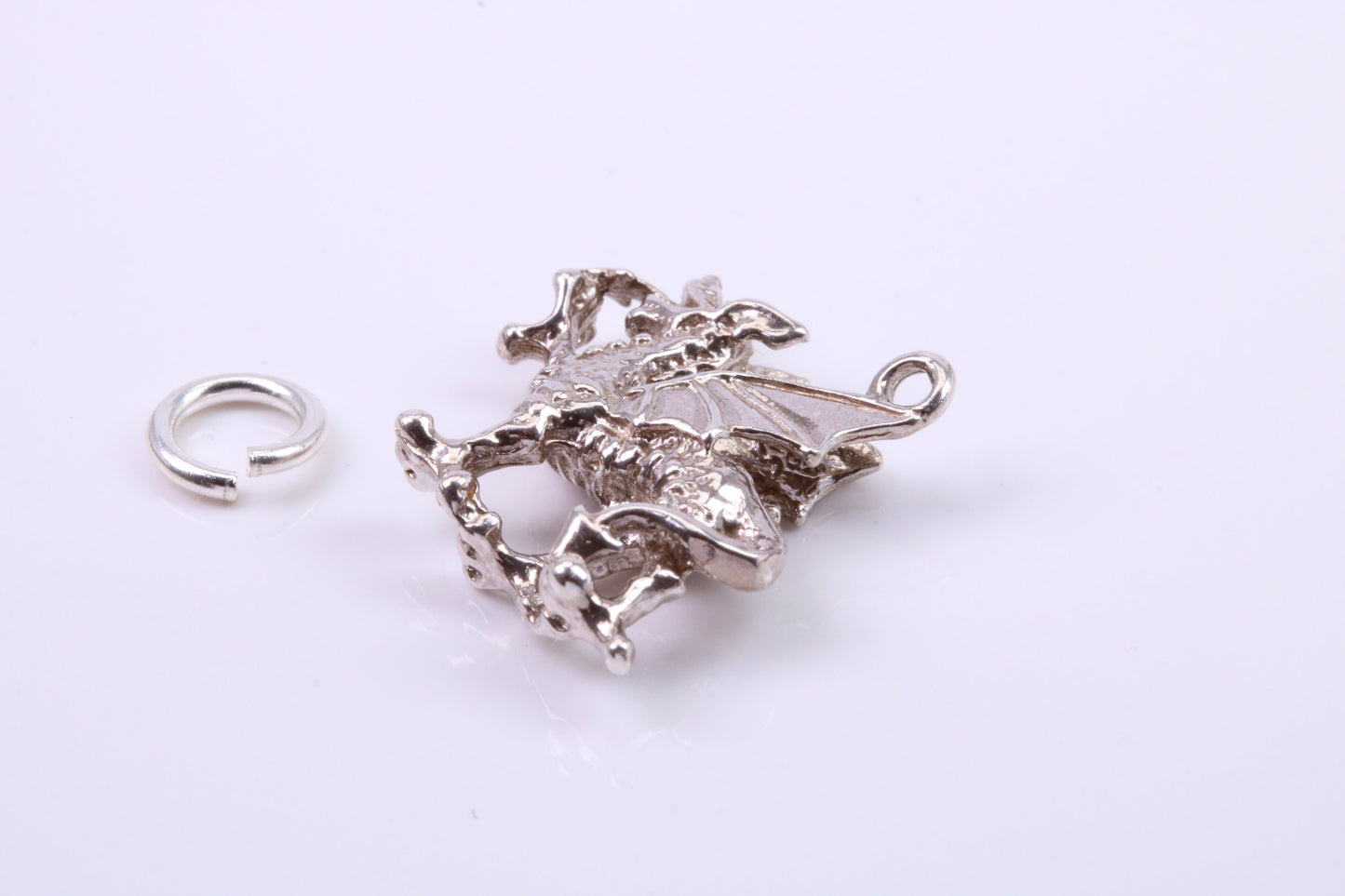 Welsh Dragon Charm, Traditional Charm, Made from Solid 925 Grade Sterling Silver, Complete with Attachment Link