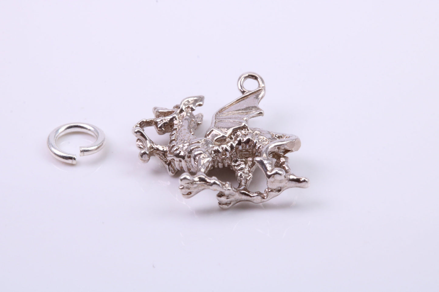 Welsh Dragon Charm, Traditional Charm, Made from Solid 925 Grade Sterling Silver, Complete with Attachment Link