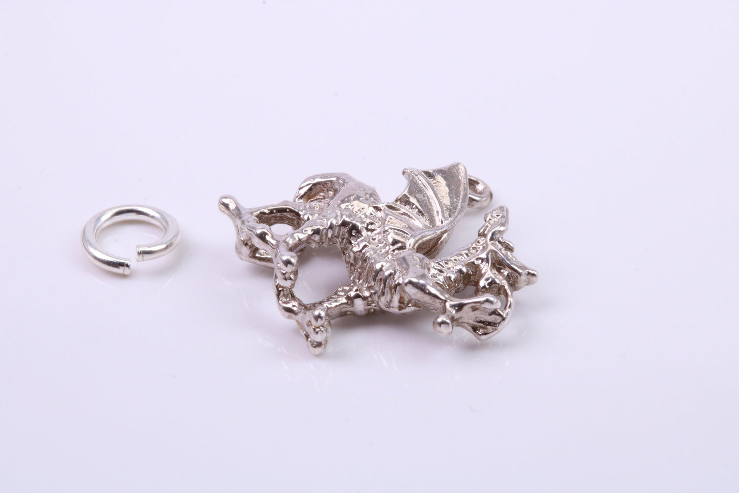 Welsh Dragon Charm, Traditional Charm, Made from Solid 925 Grade Sterling Silver, Complete with Attachment Link