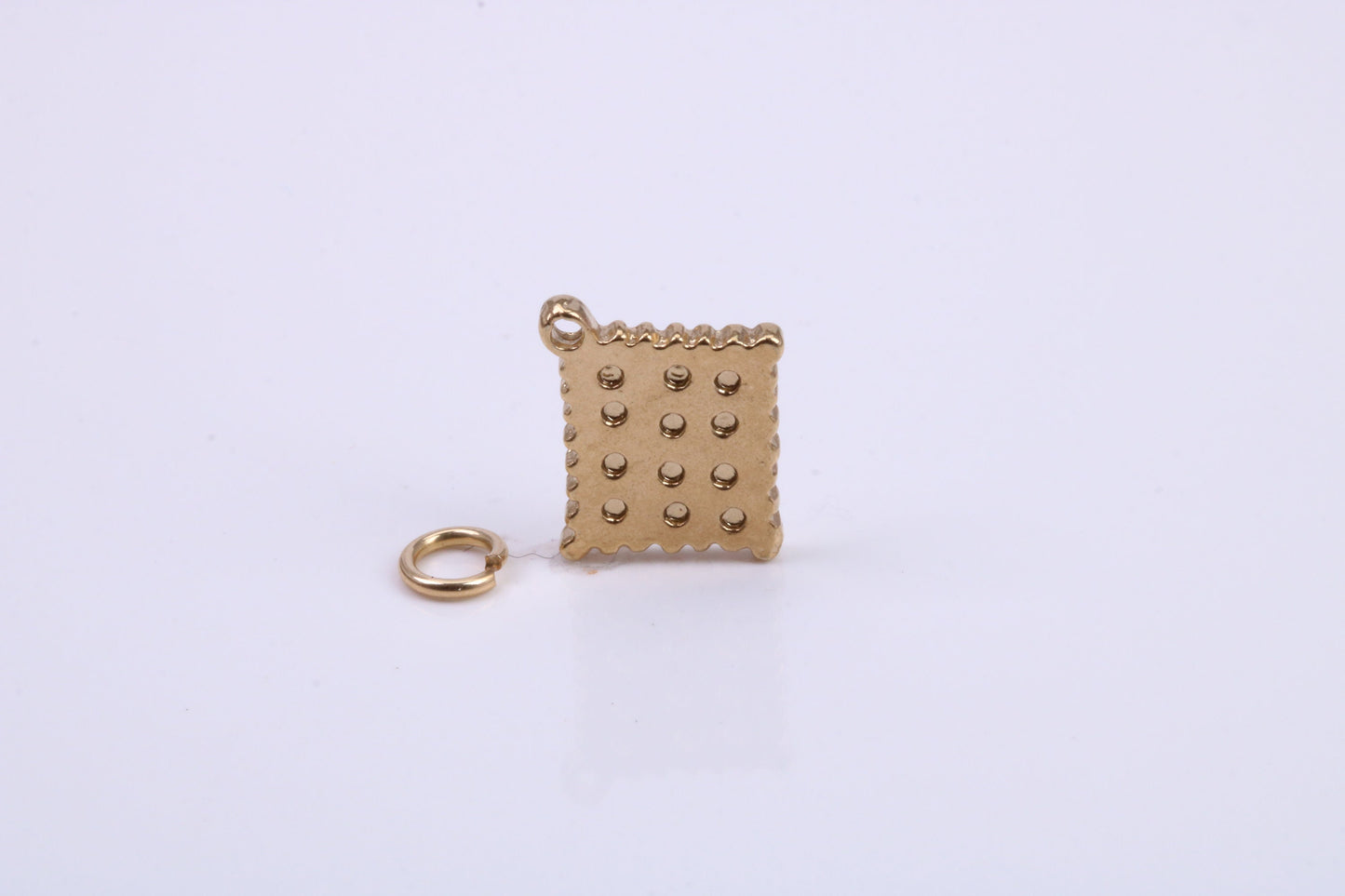 Cracker Biscuit Charm, Traditional Charm, Made from Solid 9ct Yellow Gold, British Hallmarked, Complete with Attachment Link