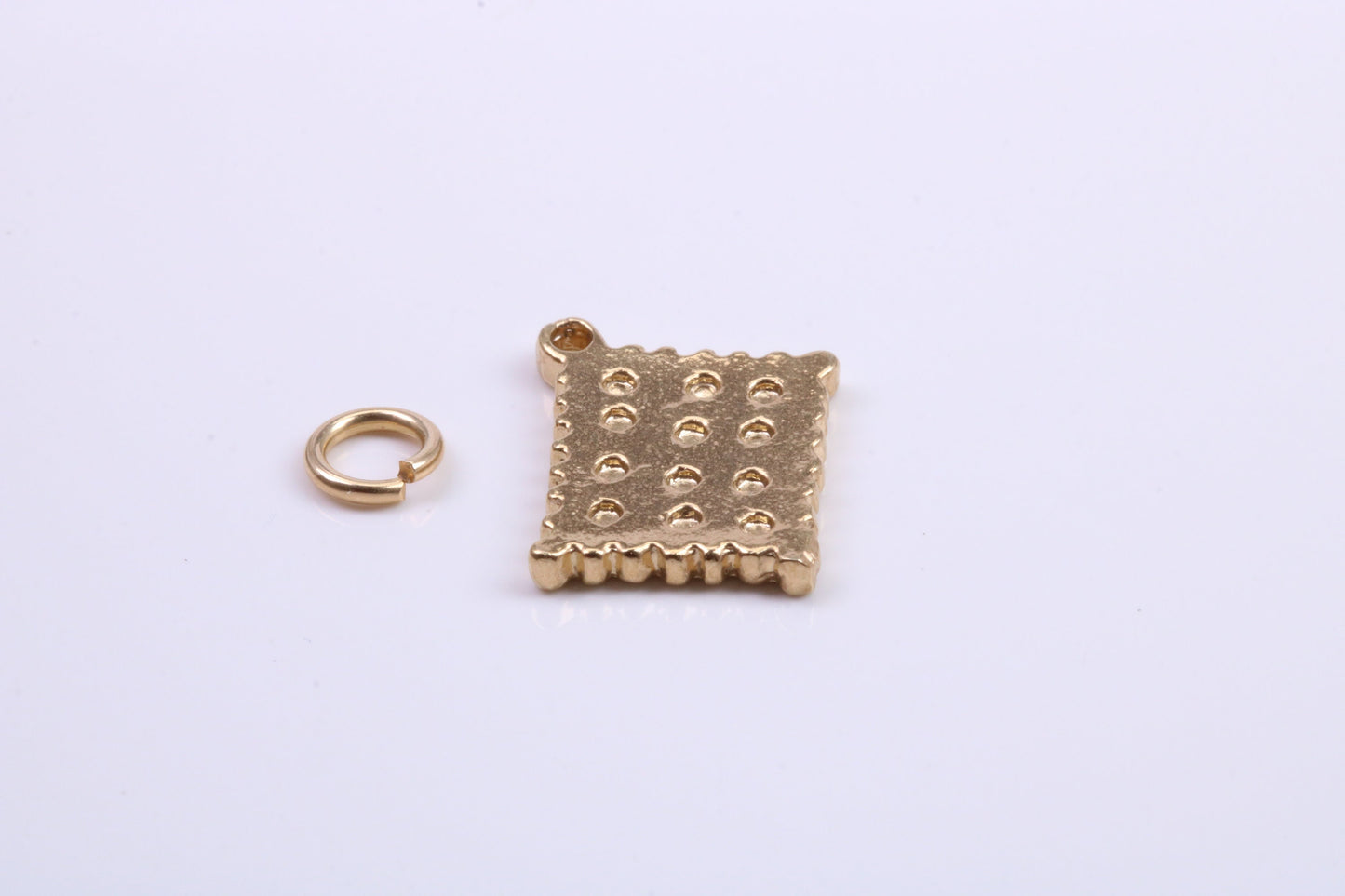 Cracker Biscuit Charm, Traditional Charm, Made from Solid 9ct Yellow Gold, British Hallmarked, Complete with Attachment Link