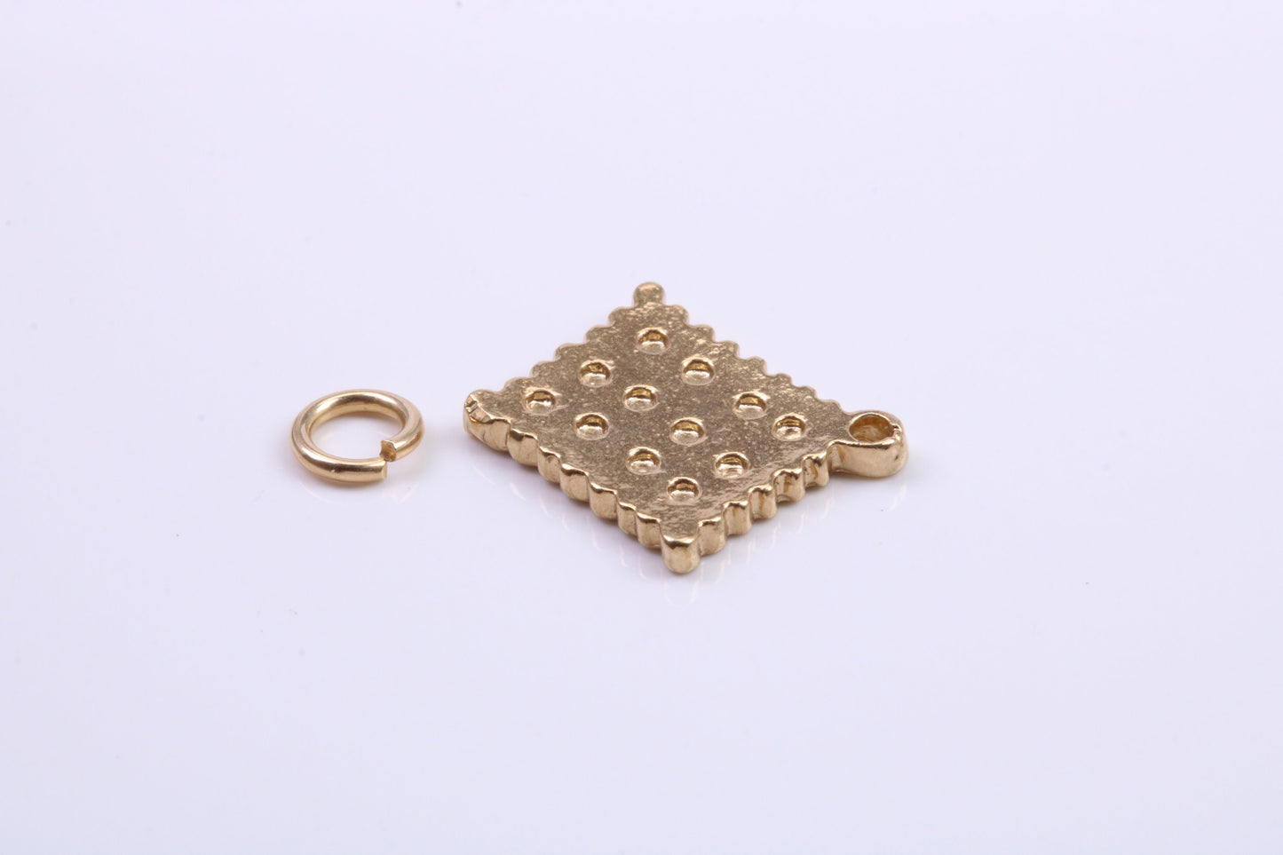 Cracker Biscuit Charm, Traditional Charm, Made from Solid 9ct Yellow Gold, British Hallmarked, Complete with Attachment Link
