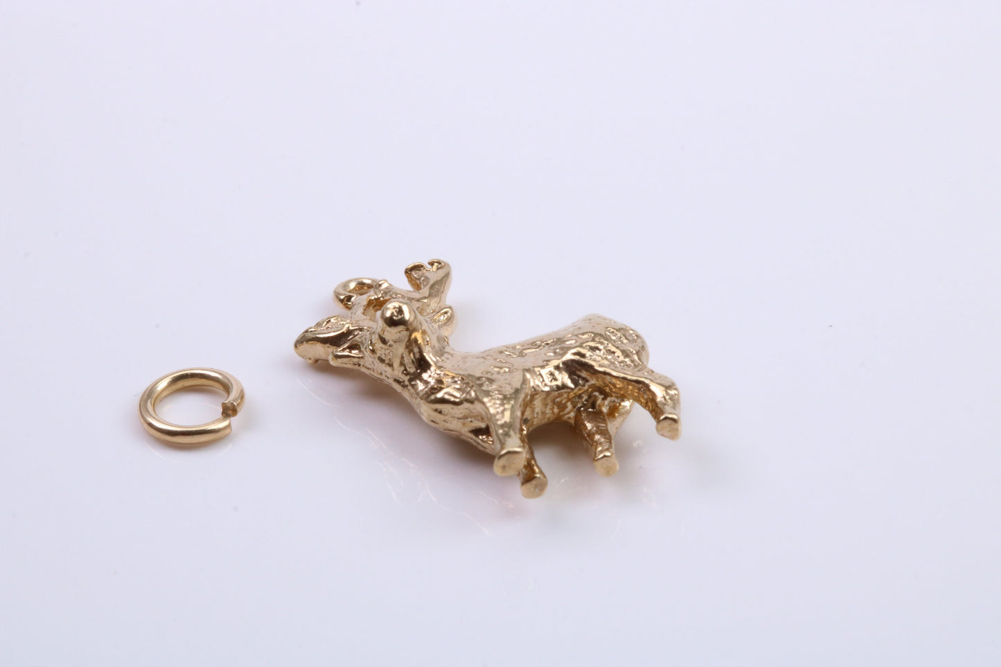 Deer Charm, Traditional Charm, Made from Solid 9ct Yellow Gold, British Hallmarked, Complete with Attachment Link