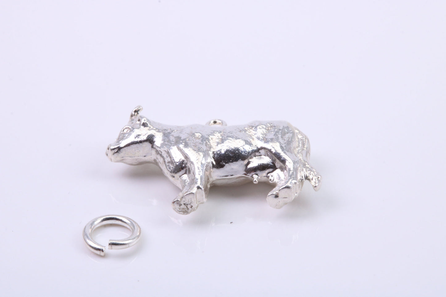 Cow Charm, Traditional Charm, Made from Solid 925 Grade Sterling Silver, Complete with Attachment Link