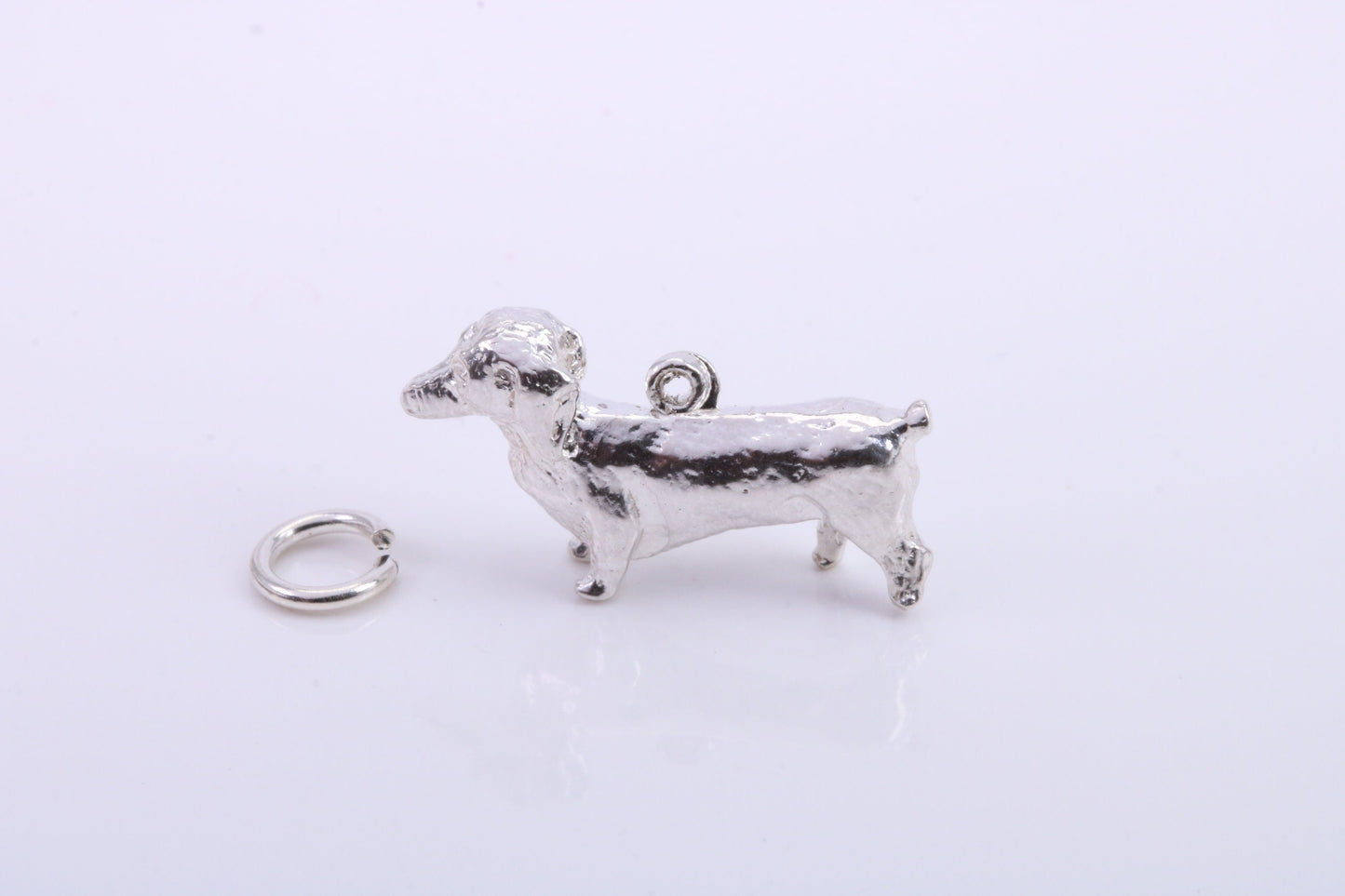 Dachshund Dog Charm, Traditional Charm, Made from Solid 925 Grade Sterling Silver, Complete with Attachment Link