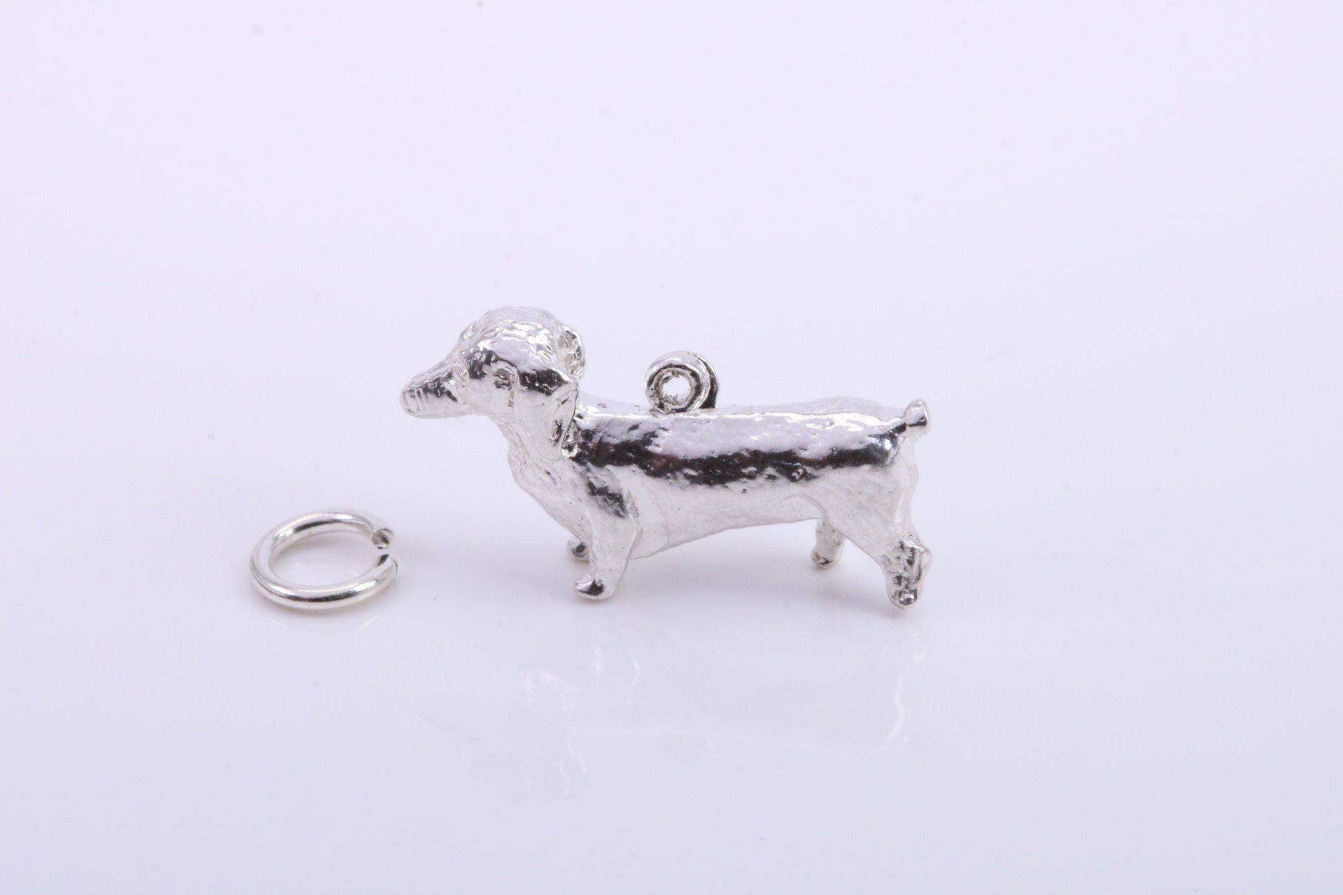 Dachshund Dog Charm, Traditional Charm, Made from Solid 925 Grade Sterling Silver, Complete with Attachment Link