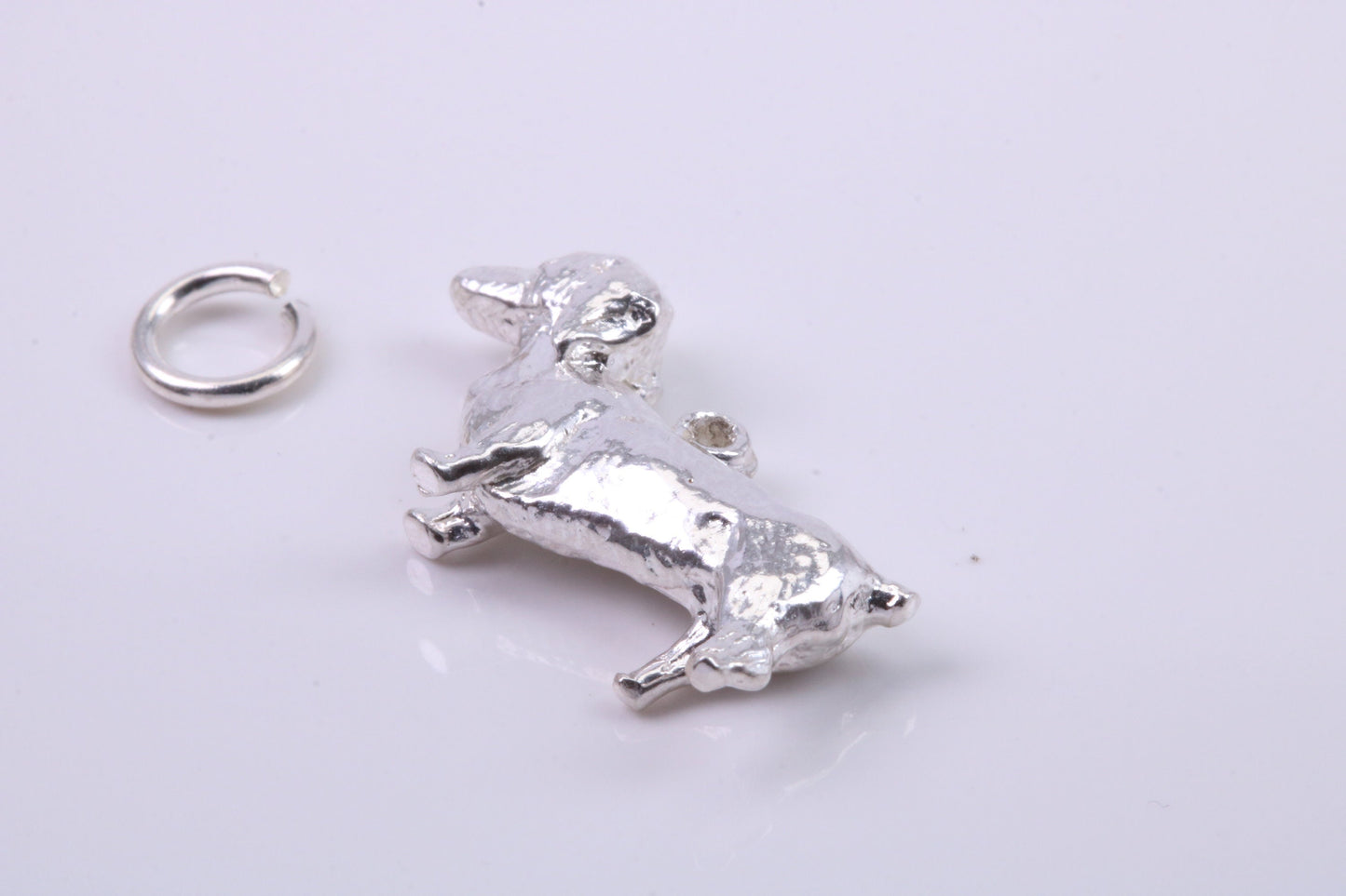 Dachshund Dog Charm, Traditional Charm, Made from Solid 925 Grade Sterling Silver, Complete with Attachment Link