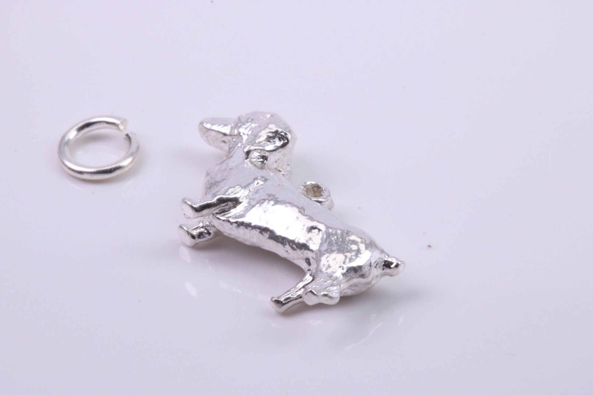 Dachshund Dog Charm, Traditional Charm, Made from Solid 925 Grade Sterling Silver, Complete with Attachment Link