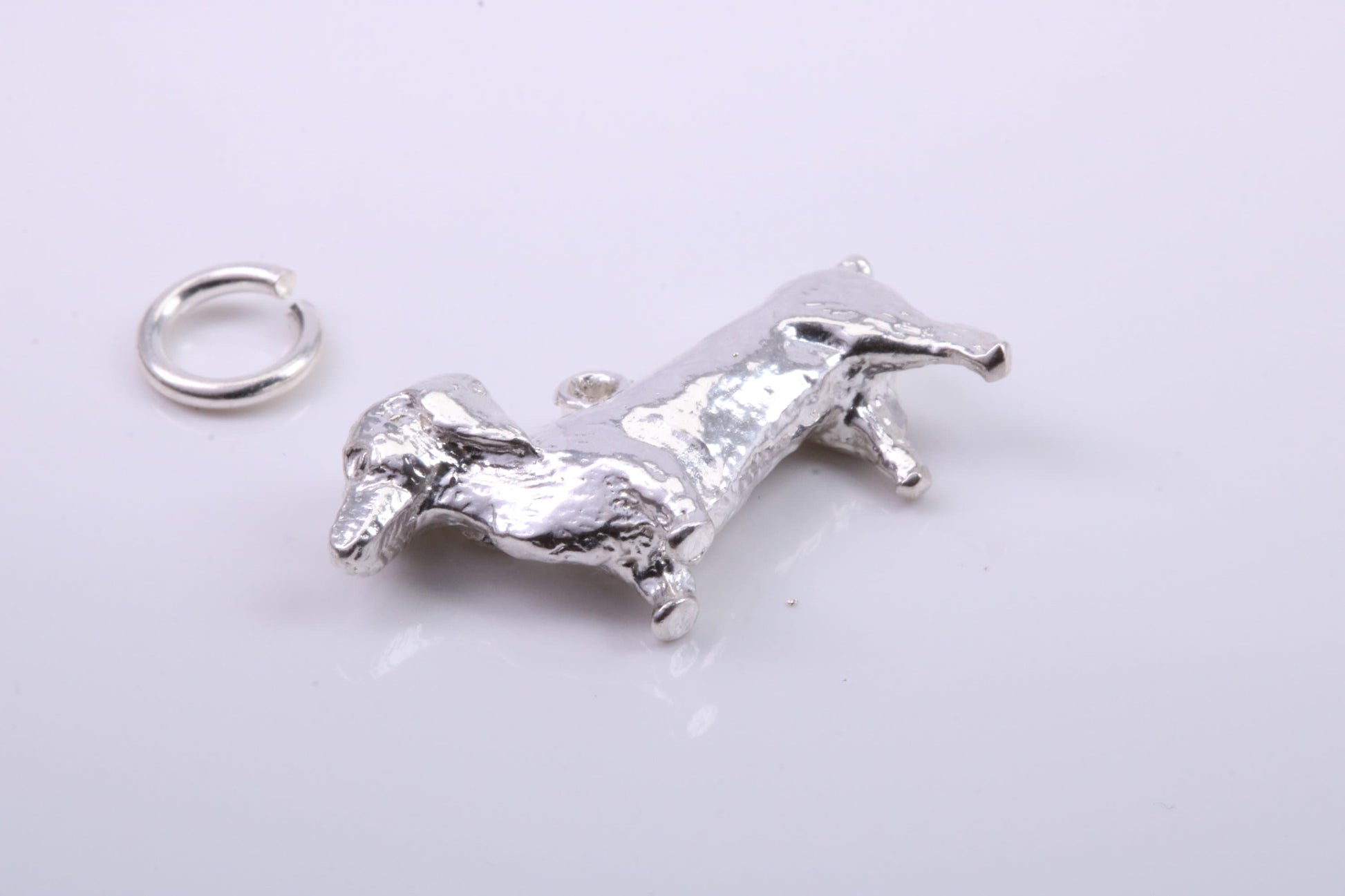Dachshund Dog Charm, Traditional Charm, Made from Solid 925 Grade Sterling Silver, Complete with Attachment Link