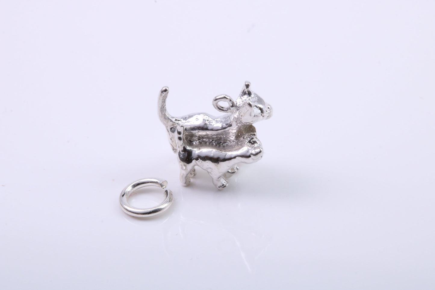 Cat with Kitten Charm, Traditional Charm, Made from Solid 925 Grade Sterling Silver, Complete with Attachment Link