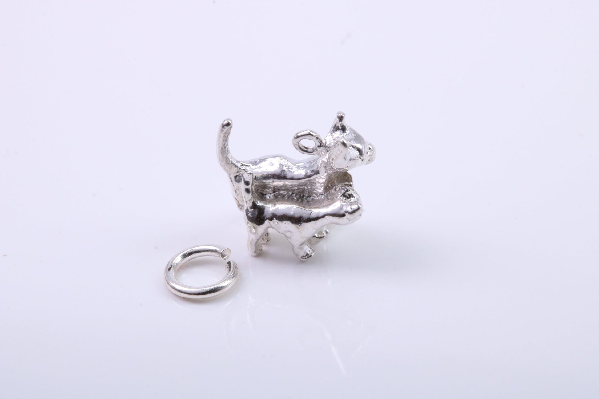 Cat with Kitten Charm, Traditional Charm, Made from Solid 925 Grade Sterling Silver, Complete with Attachment Link