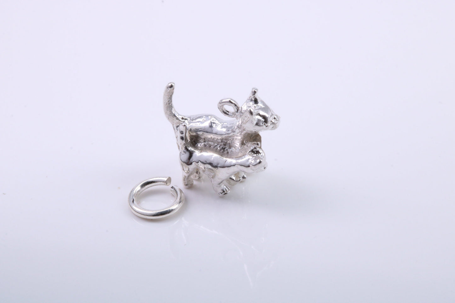 Cat with Kitten Charm, Traditional Charm, Made from Solid 925 Grade Sterling Silver, Complete with Attachment Link
