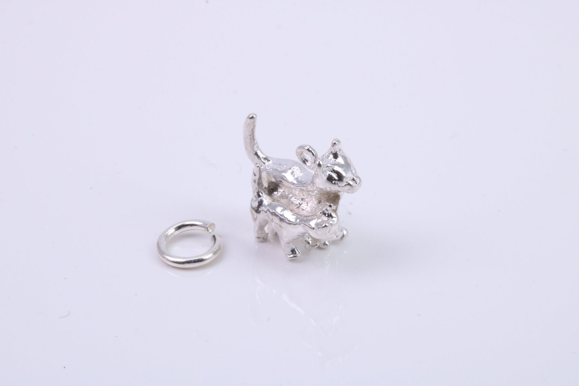Cat with Kitten Charm, Traditional Charm, Made from Solid 925 Grade Sterling Silver, Complete with Attachment Link