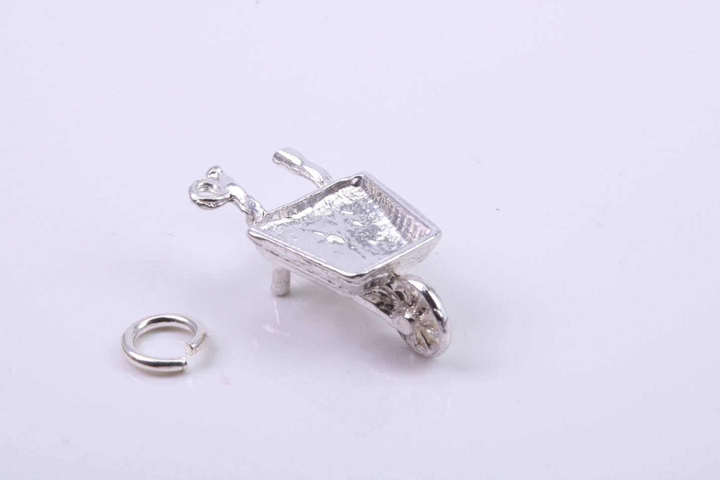 Wheel Barrow Charm, Traditional Charm, Made from Solid 925 Grade Sterling Silver, Complete with Attachment Link