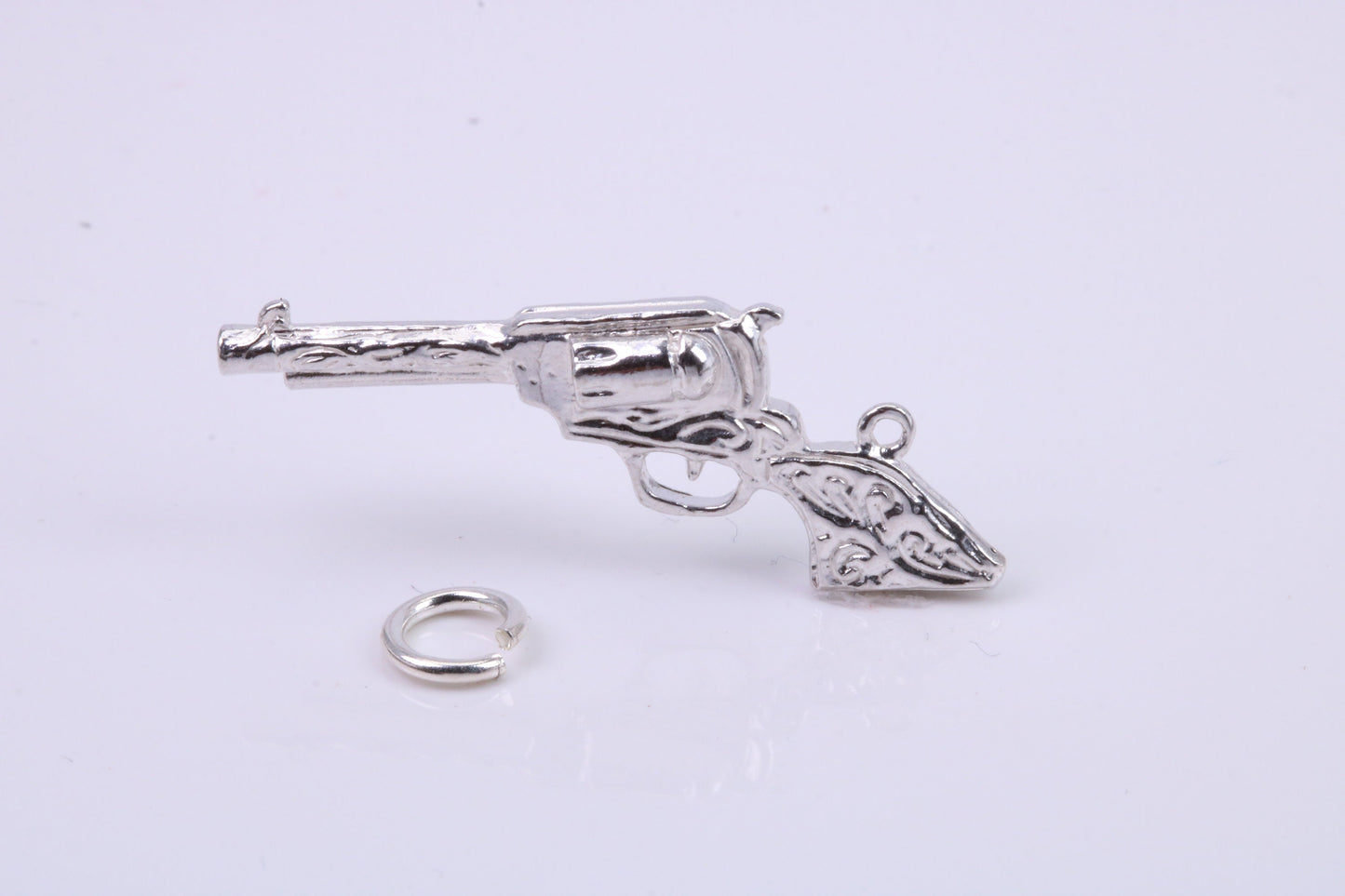 Pistol Charm, Traditional Charm, Made from Solid 925 Grade Sterling Silver, Complete with Attachment Link