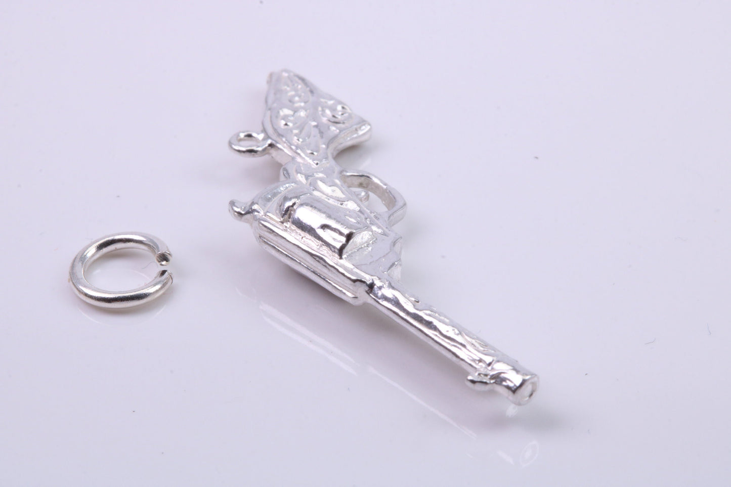 Pistol Charm, Traditional Charm, Made from Solid 925 Grade Sterling Silver, Complete with Attachment Link
