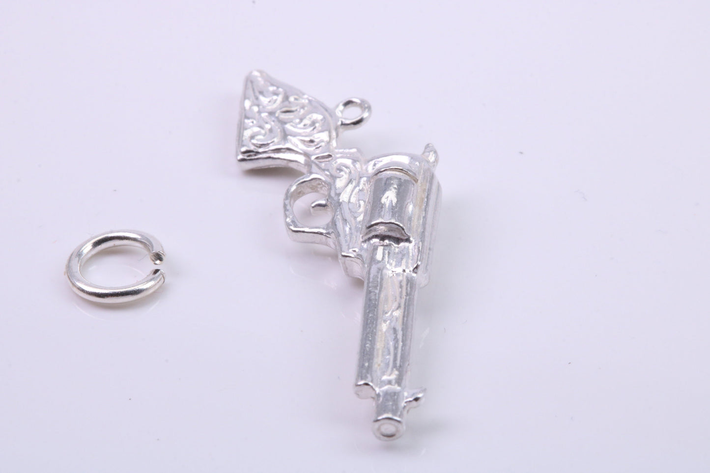 Pistol Charm, Traditional Charm, Made from Solid 925 Grade Sterling Silver, Complete with Attachment Link