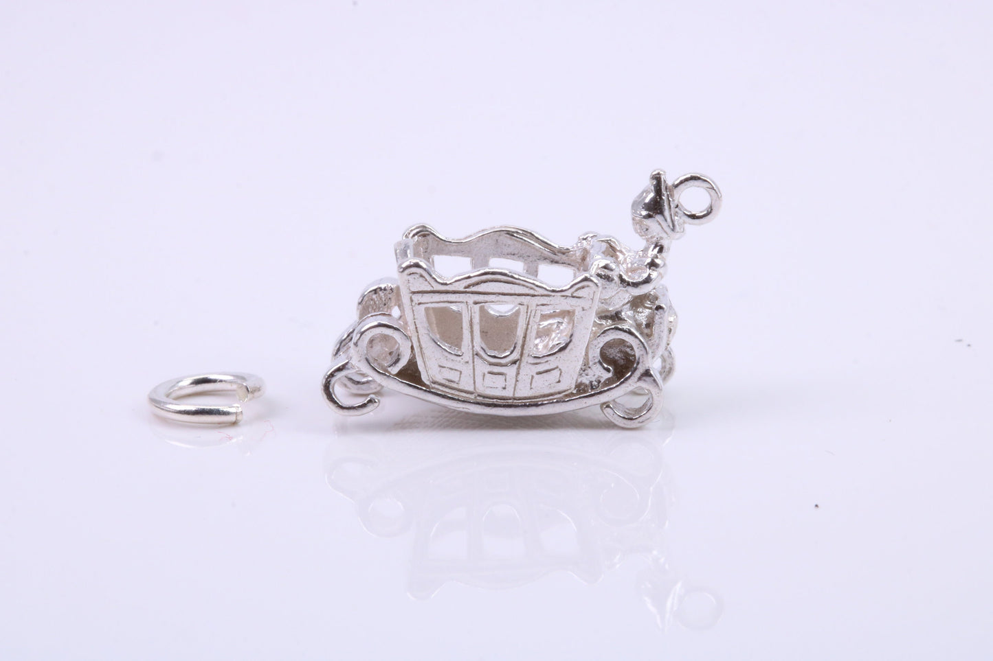 Princess Carriage Charm, Traditional Charm, Made from Solid 925 Grade Sterling Silver, Complete with Attachment Link