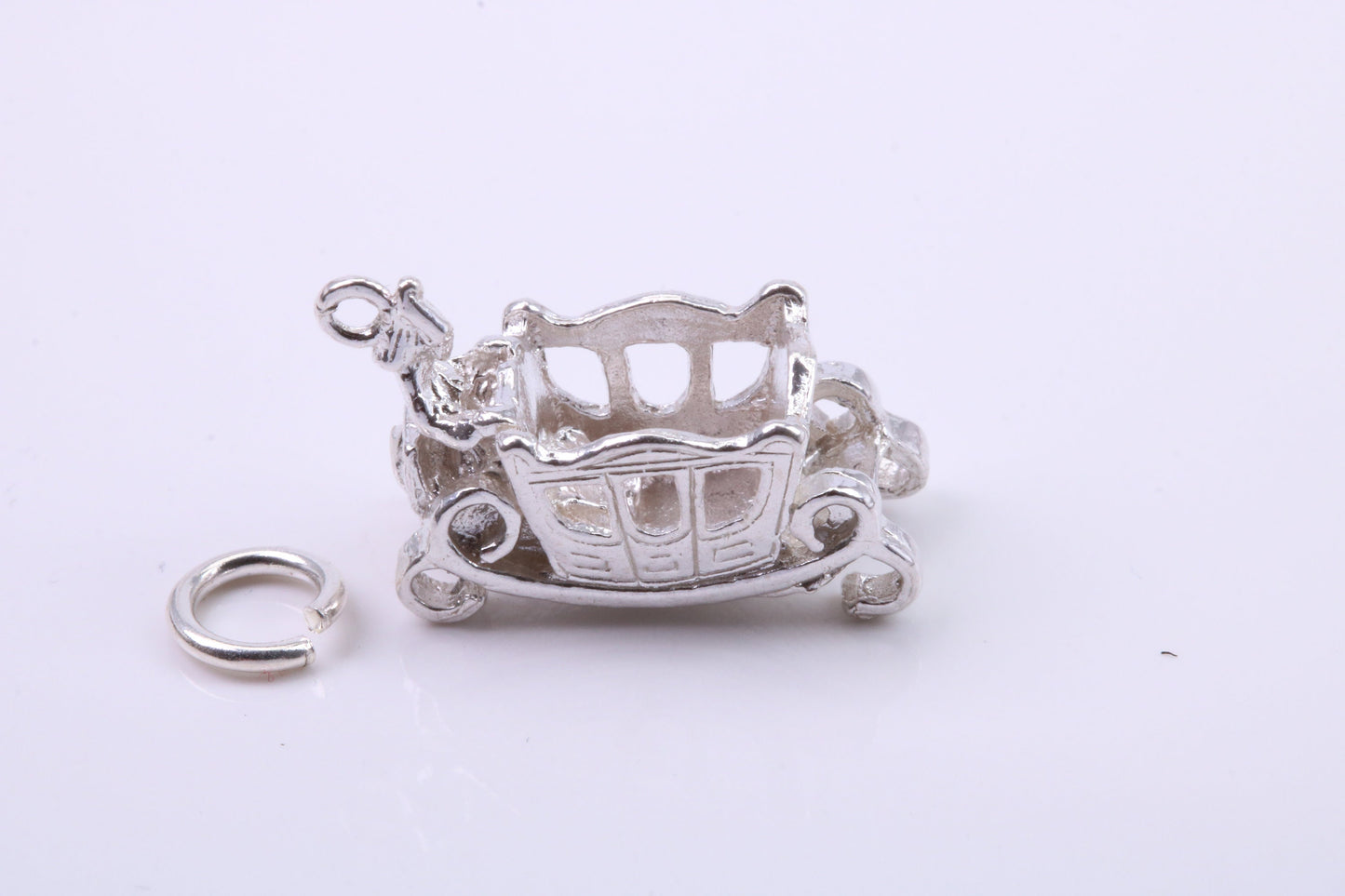 Princess Carriage Charm, Traditional Charm, Made from Solid 925 Grade Sterling Silver, Complete with Attachment Link